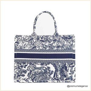 Large Cotton Linen Tote Bag with Jacquard Embroidery, Zipper Closure